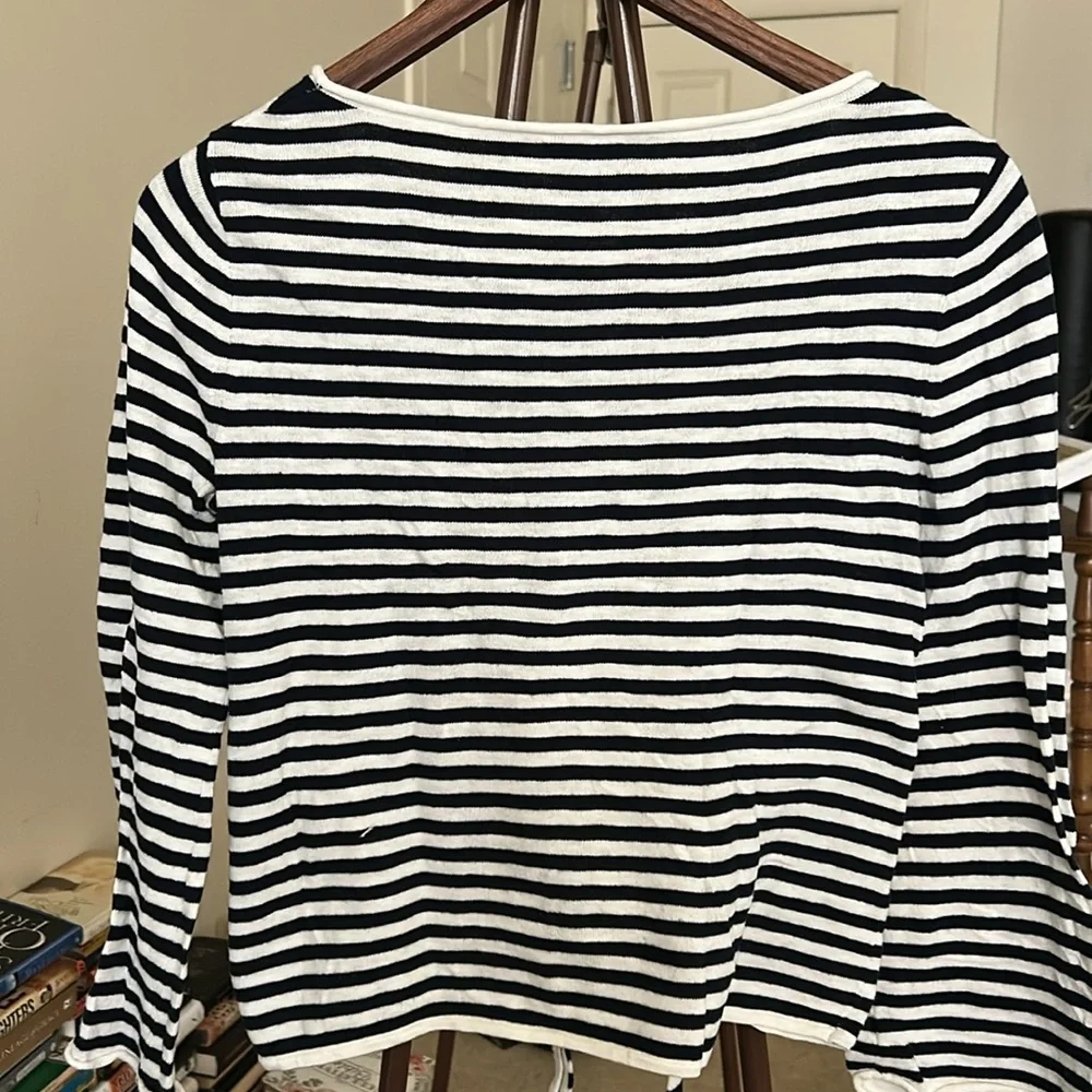 J. Crew Black and White Striped Women's Top 3/4 Sleeves